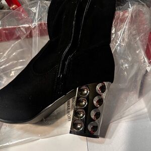 Carlos Santana Black faux suede over the knee Boots silver metallic heel